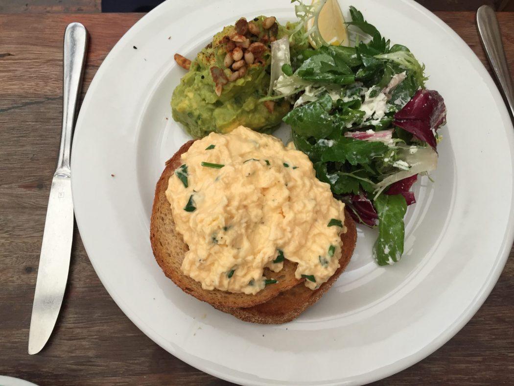 6 Best Brunch Places Melbourne 4 scrambled eggs with chives on toast and avocado and salad
