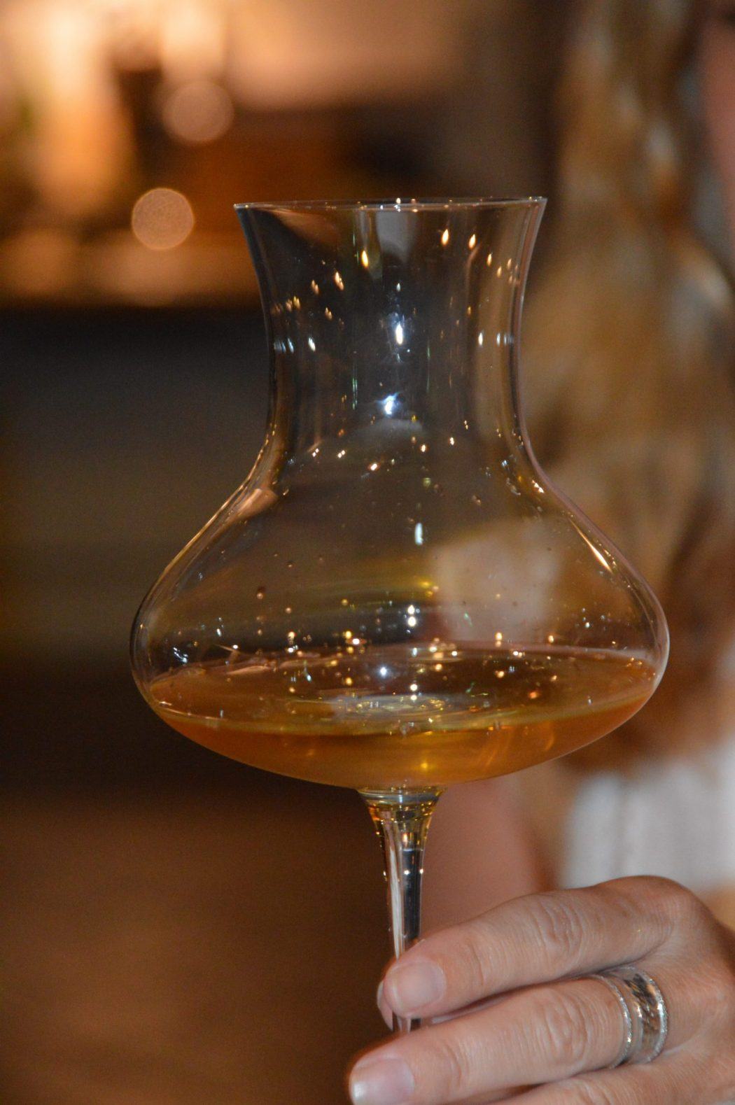 close up of desert wine in a glass