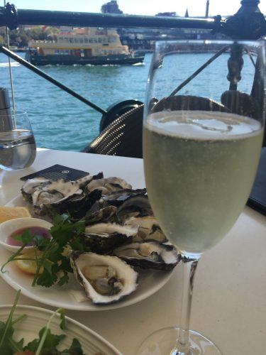 Perfect Sydney Itinerary: 3, 5 and 7 Days for Boutique Hotel Lovers 18 flute of champagne and plate of oysters with water and ferry behind sydney