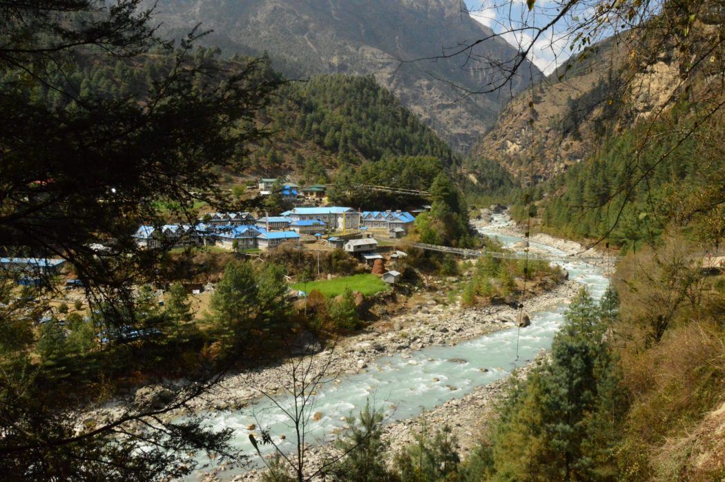 river and town of Phakding Nepal