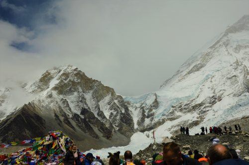 everest base camp with khumbu icefall in the background