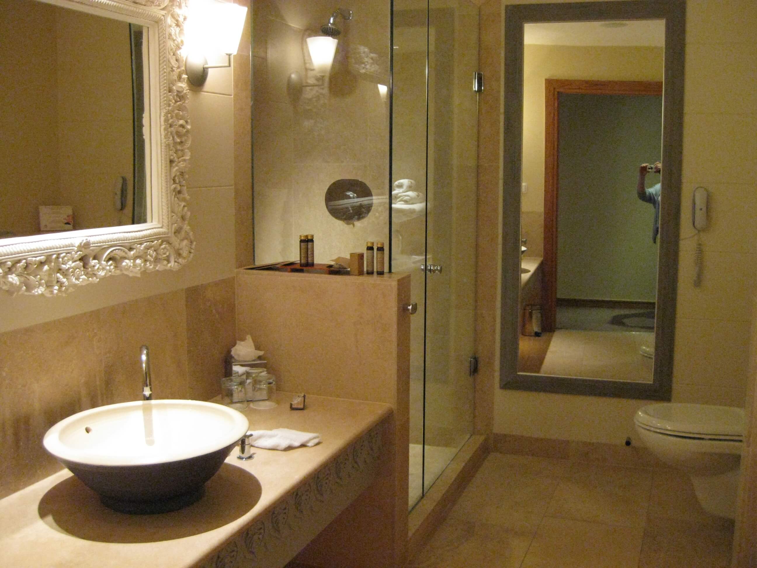 bathroom with sink and toilet and shower monart spa ireland