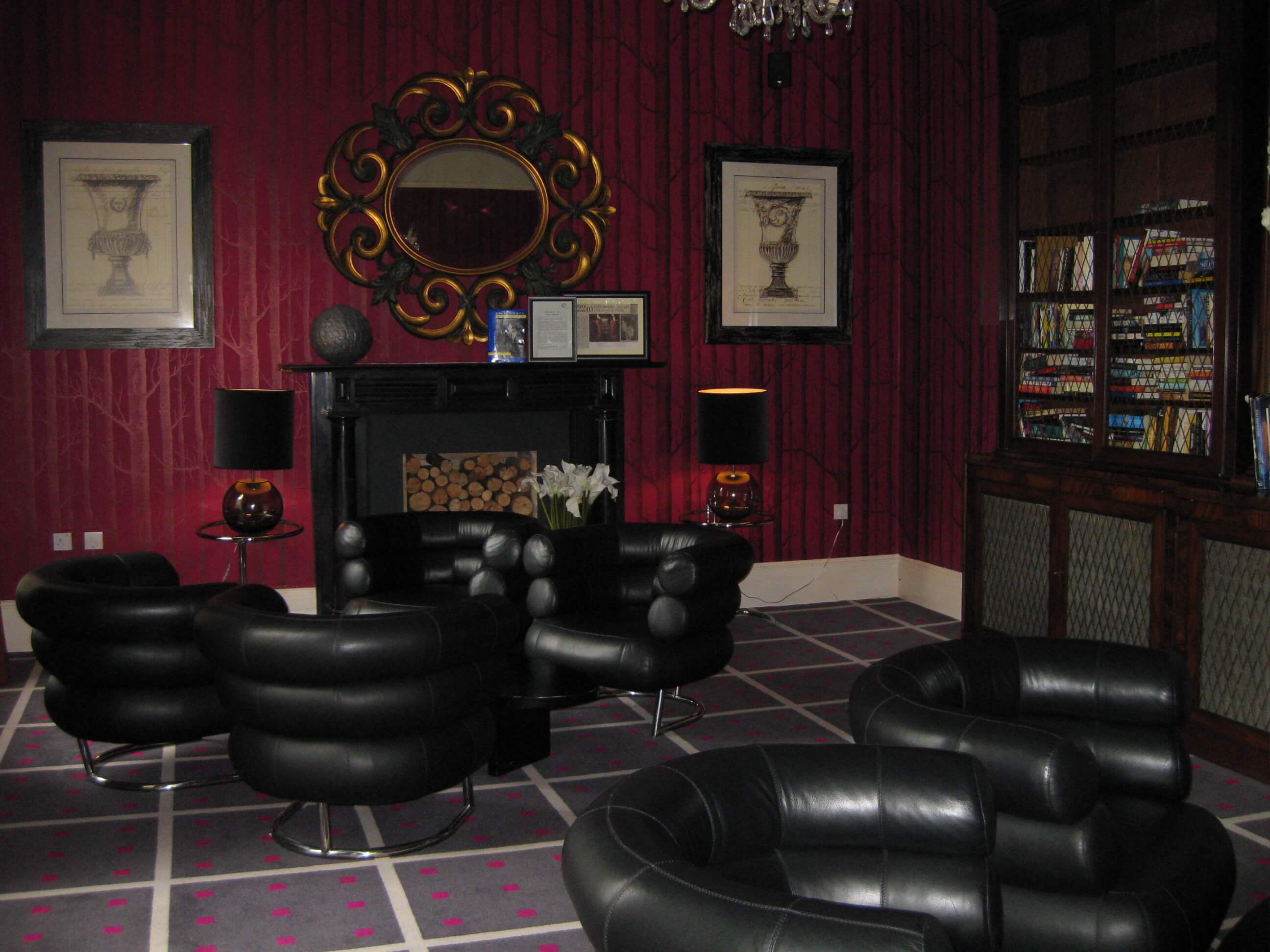Monart Spa Ireland Review 8 library room with dark seats at monart spa ireland