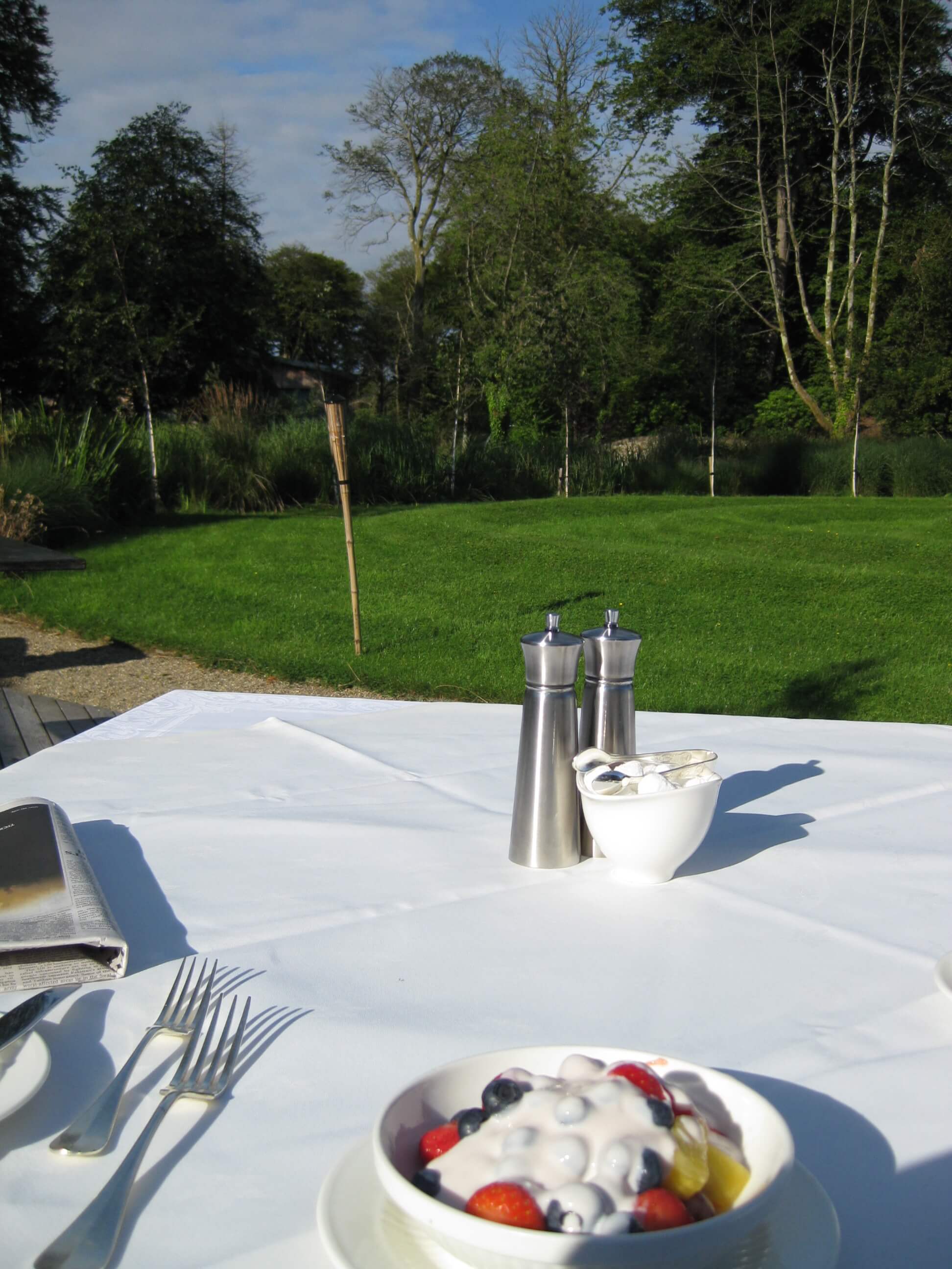 Monart Spa Ireland Review 11 outside table with fruit and yoghurt monart spa ireland