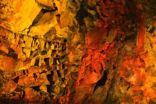 very colourful walls inside the volcano iceland