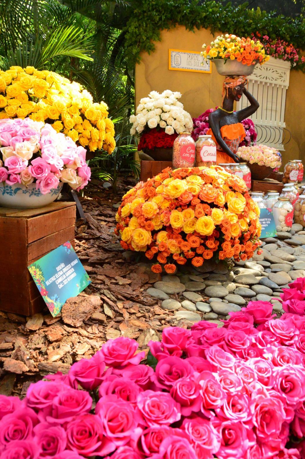 Festival de las flores display of orange and pink flowers