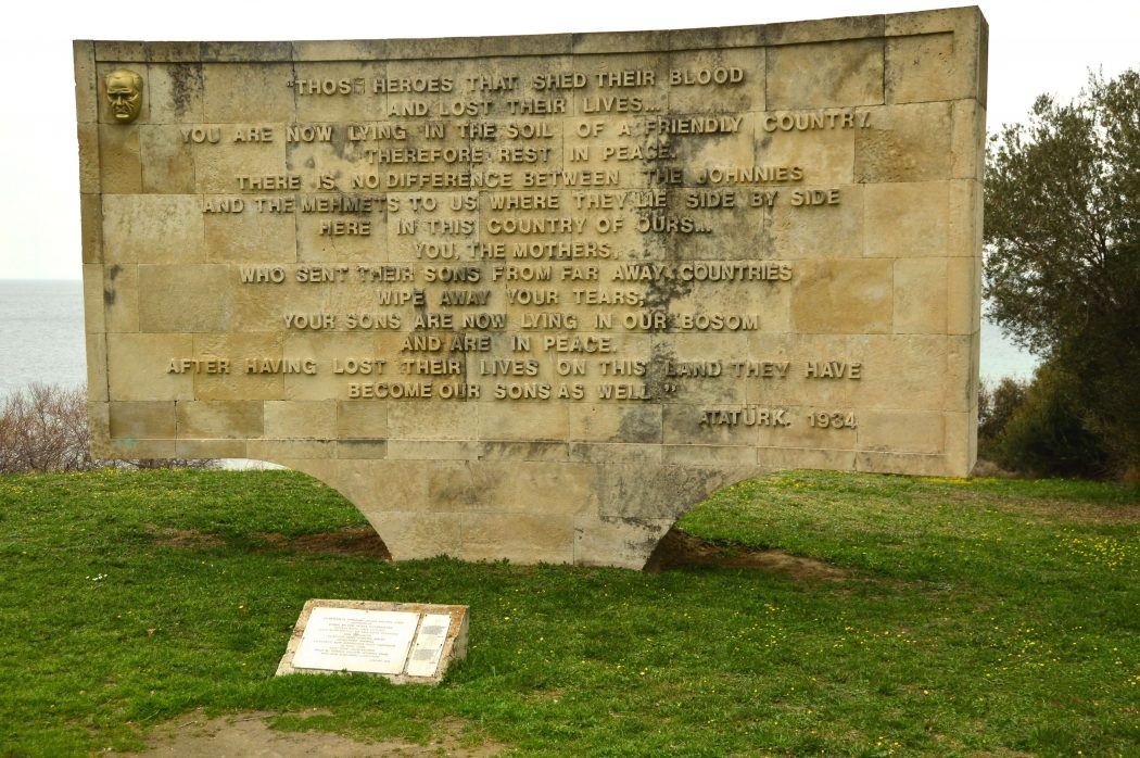 the words of Ataturk engraved on a memorial on the gallipoli peninsula