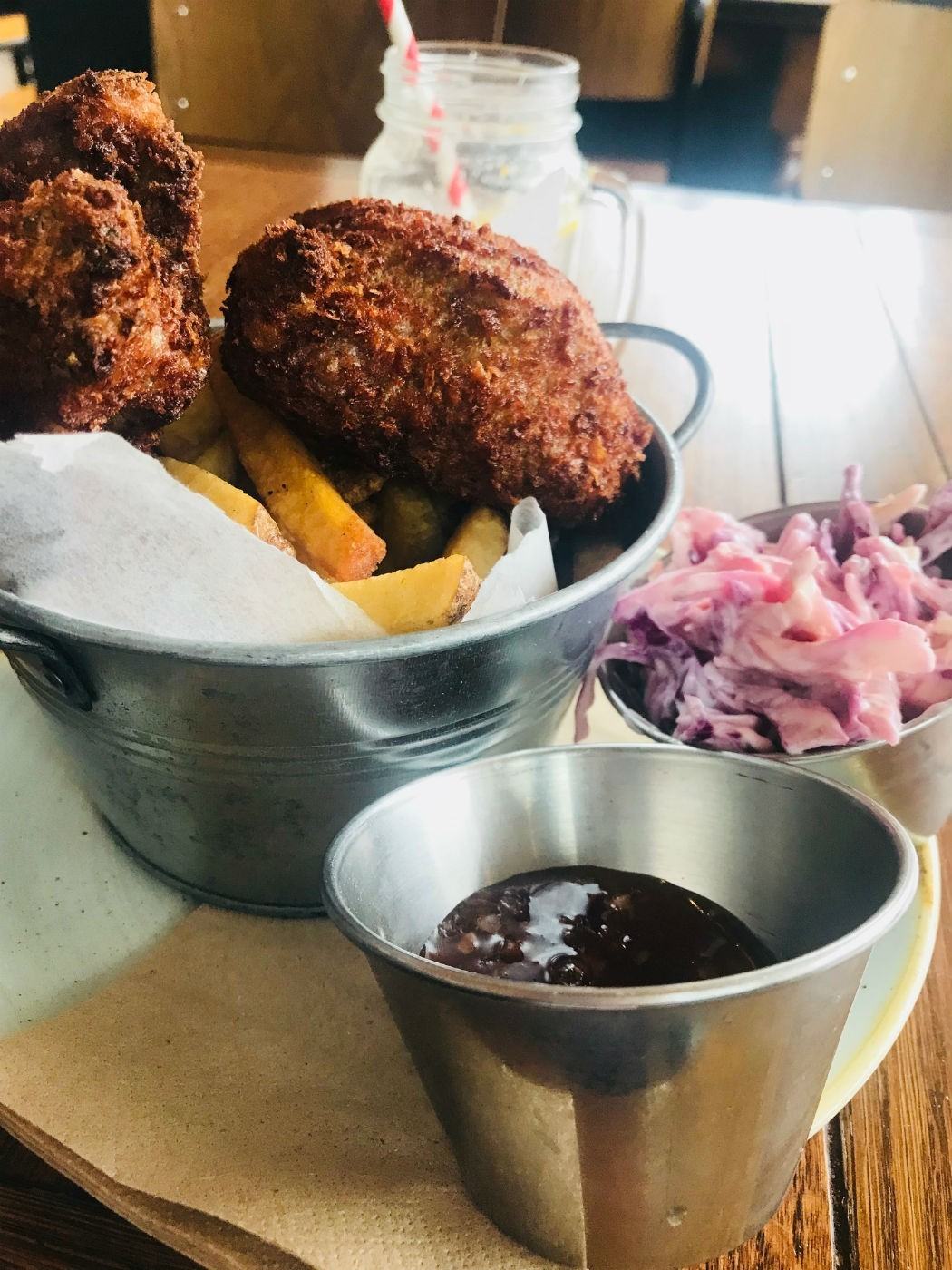 fried chicken with sauce at hallowed belly earlsfield