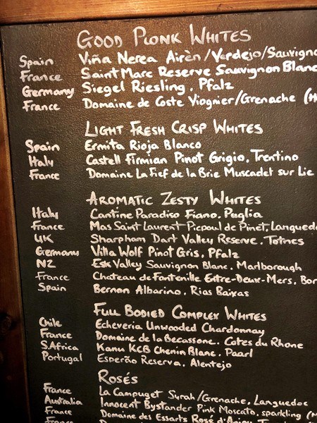 Rendezvous Wine List on a blackboard