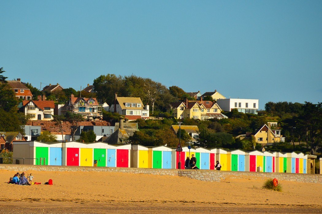 Colourful beach huts on Exmouth beach