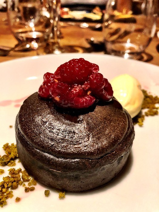 chocolate dessert with raspberries on top at southernhay house exeter