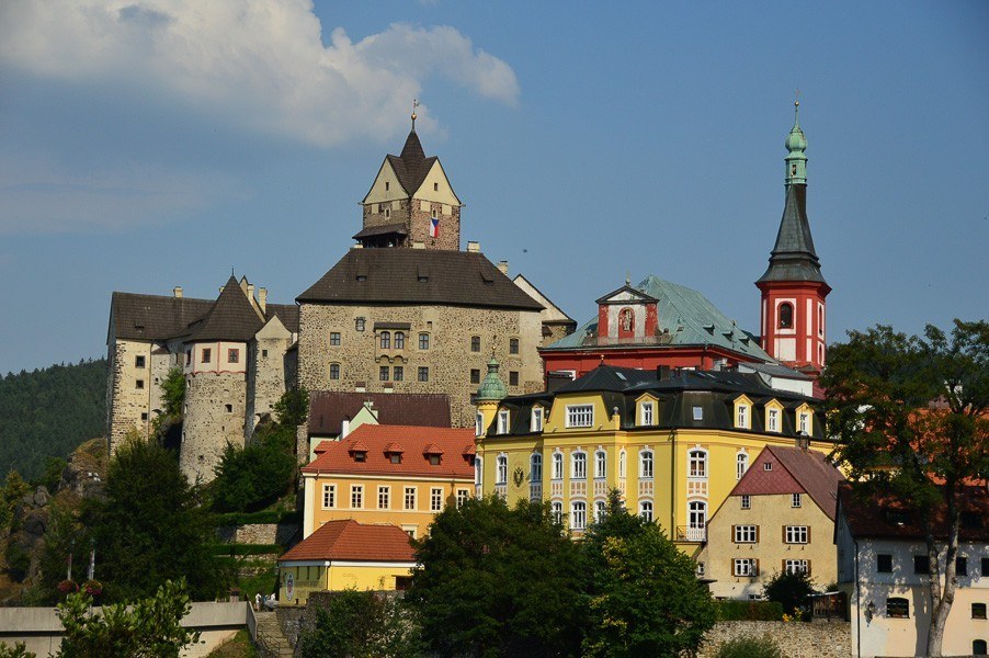 Colourful buildings and castle in Loket