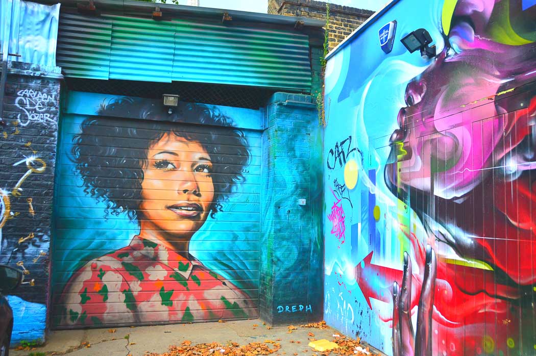 street art portrait in brick lane london