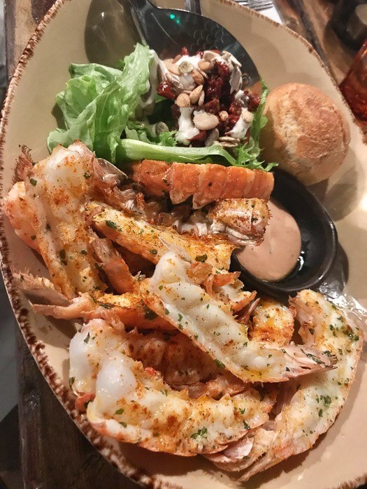plate of langoustines and salad 
