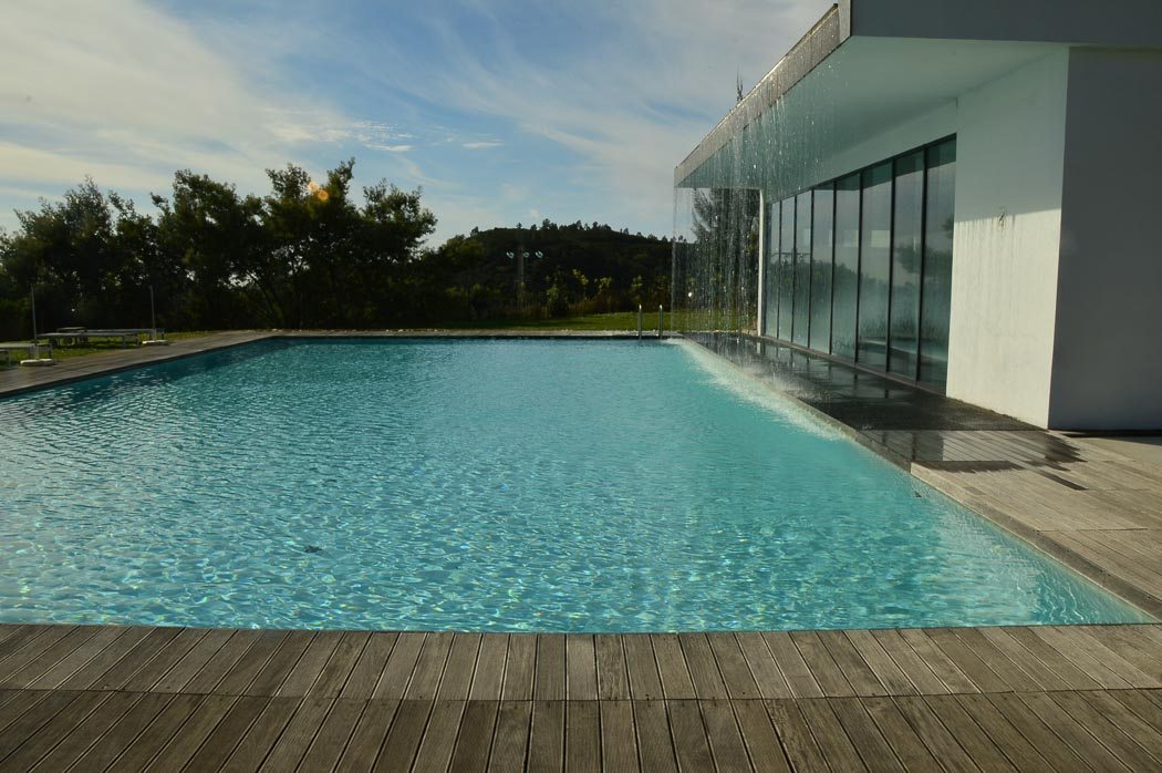 modern outdoor pool and building