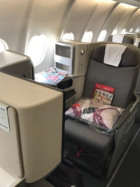 seat in iberia business class to colombia with blankets etc on it