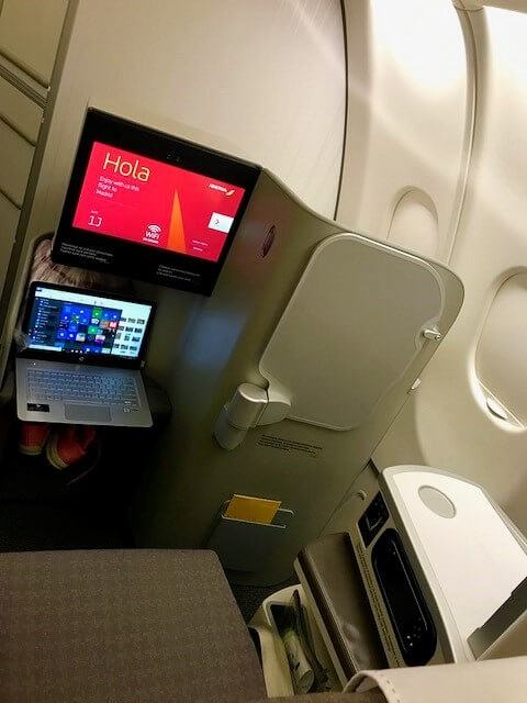 seat in iberia busienss class with view of the entertainment screen