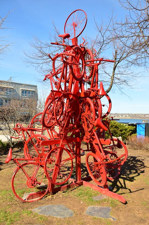 sculpture of multiple red bicycles on the halifax waterfront