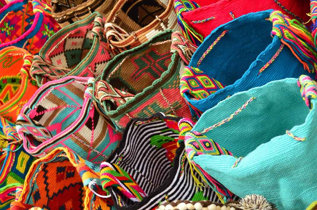 colourful decorated bags on display