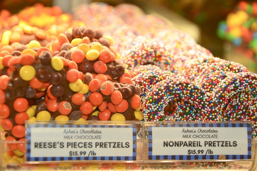 sweet pretzels on display at reading terminal market philadelphia
