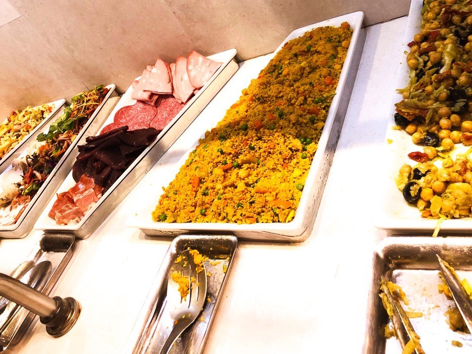 American Airlines Premium Economy 777 Review - Is it Worth Paying Extra? 6 salads at the american airlines lounge at heathrow