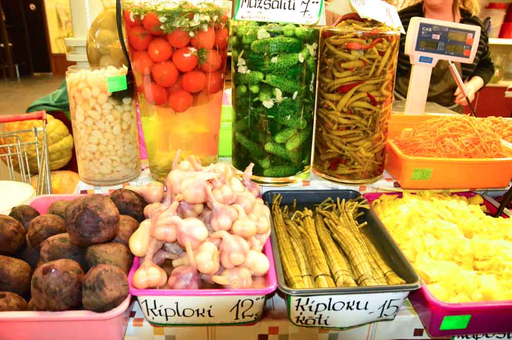 Pickled goods on display at Riga Central Market