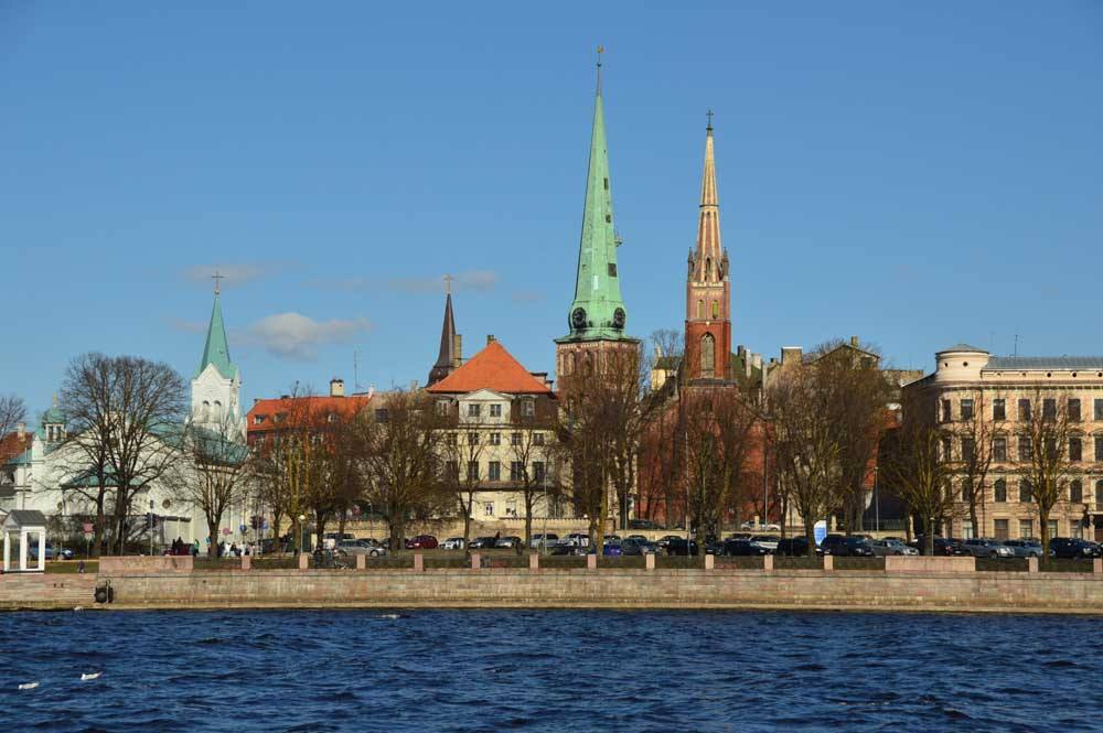 View of Riga Old Town from the canal boat