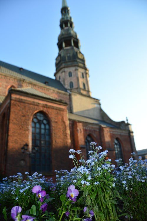 St Peter's Church Riga Latvia from the flowers