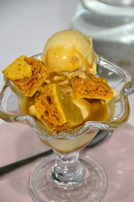caramel ice cream sundae with honeycomb at Science Ice Cream Cardiff
