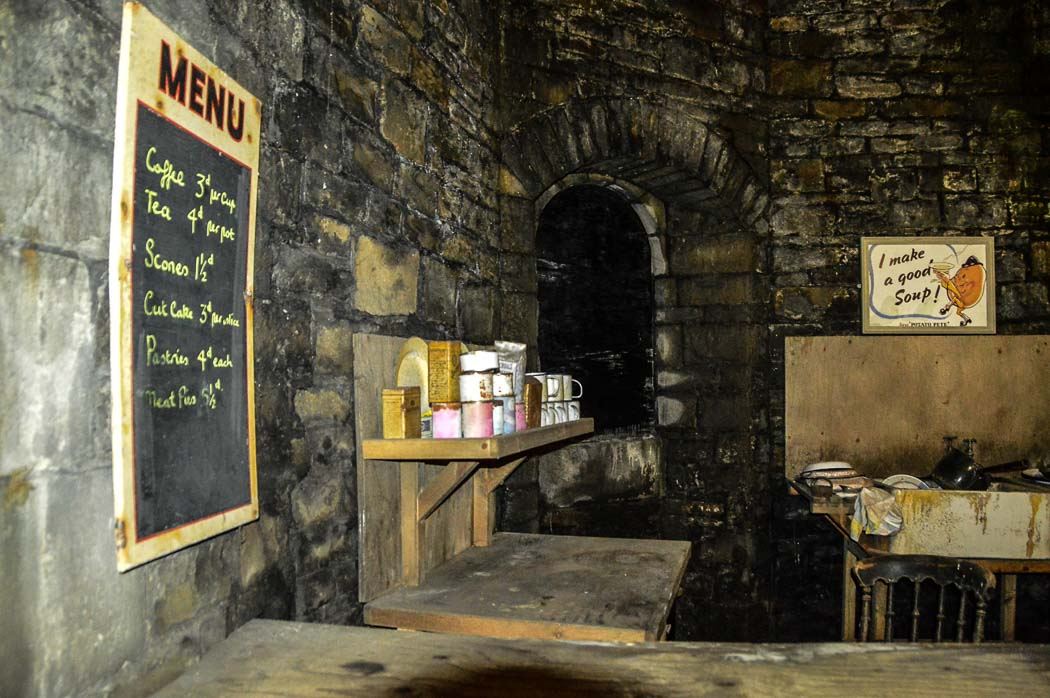 things to do in cardiff wales - the underground tunnels used in WW1 - menu card and cups