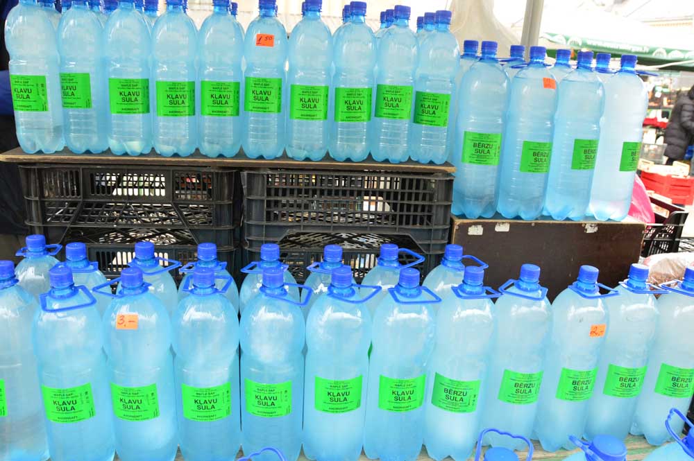 bottles of map saple water at Riga Central Market