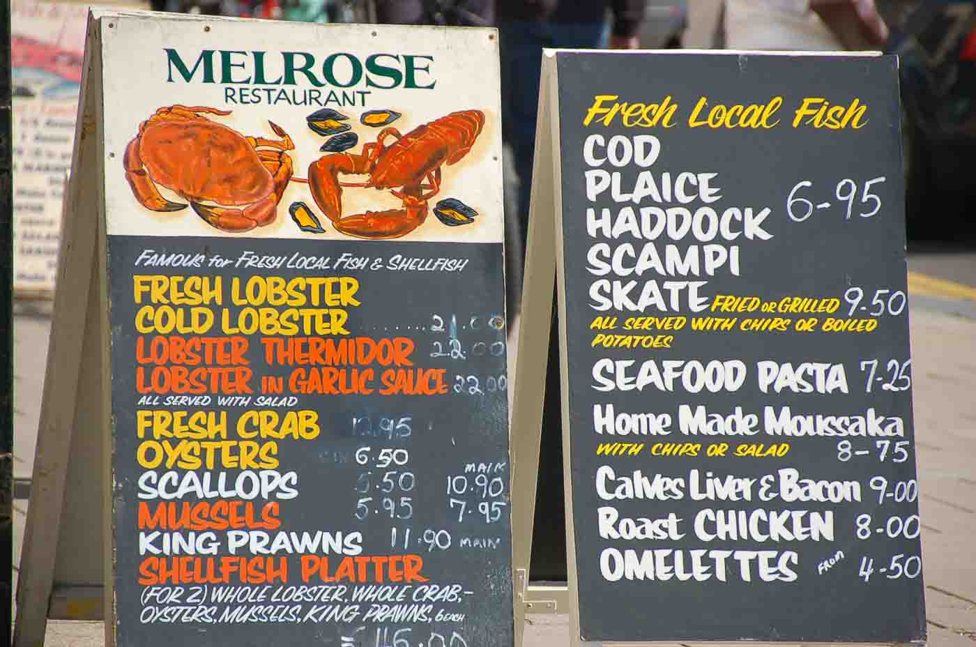 Brighton seafood menu