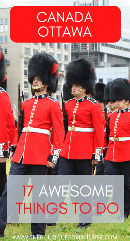 army officers in red jackets and black hats at the changing of guard ceremony ottawa canada