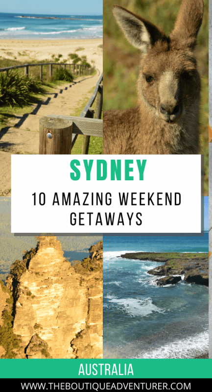 10 Best Weekend Getaways From Sydney for Boutique Hotel Lovers 42 kangaroo, steps to a beach, three sisters rock formation blue mountains and sea near sydney australia