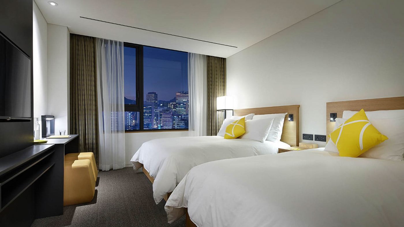 7 Seoul Boutique Hotels in Great Neighborhoods 7 room at myeondong L7 seoul 2 double beds