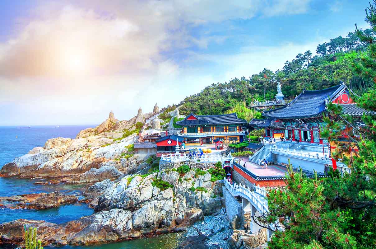 Haedong Yonggungsa Temple and Haeundae Sea in Busan, South Korea.