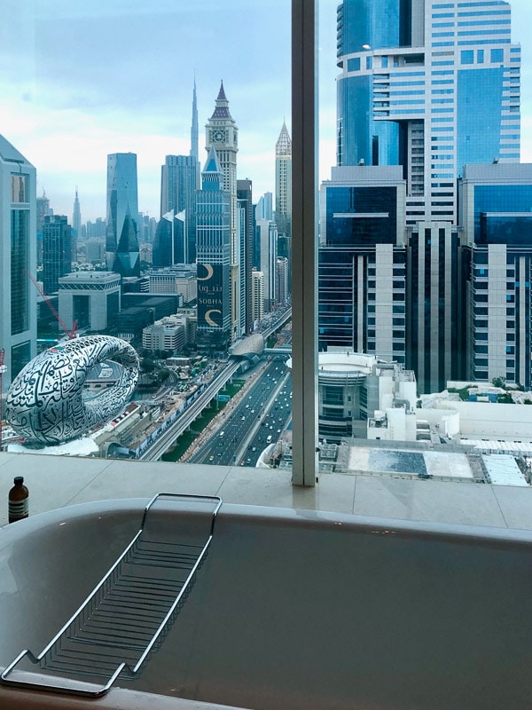 View from bathtub at Voco hotel dubai a perfect place to stay if you have one day in dubai