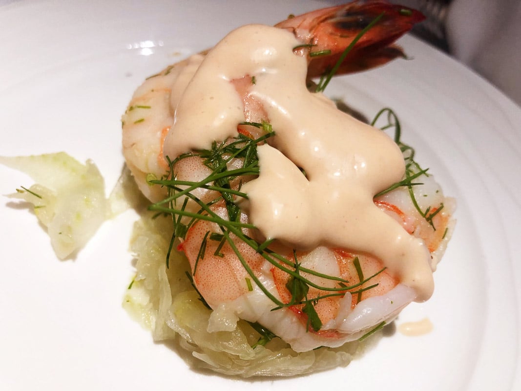 Emirates Business Class Review: Is it Worth It? 24 prawn with sauce salad meal on emirates business class