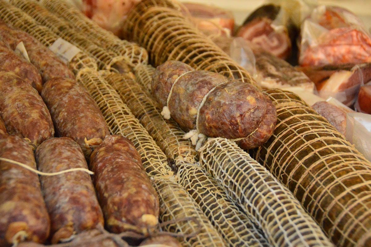 sausages up close in a market in sardinia italy
