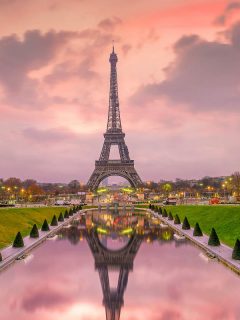 sunrise in paris from the trocadero fountains