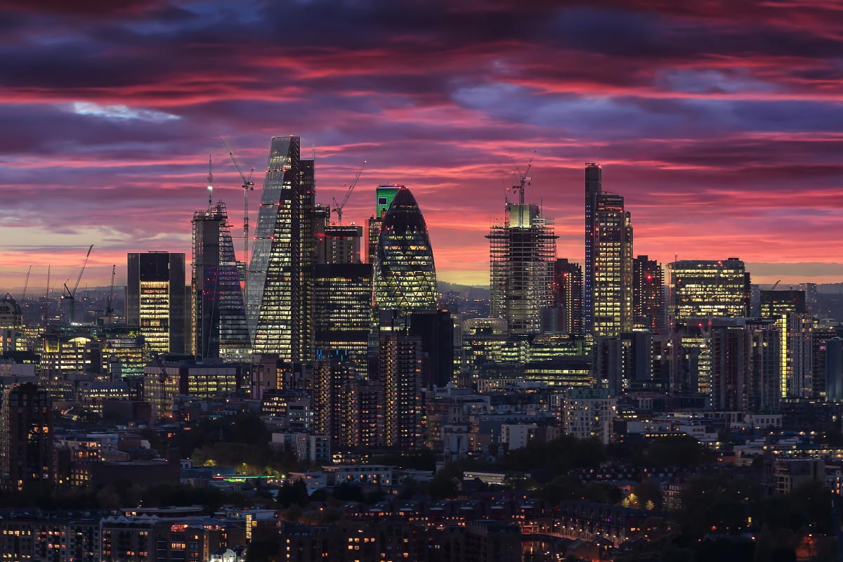 city of london at sunset