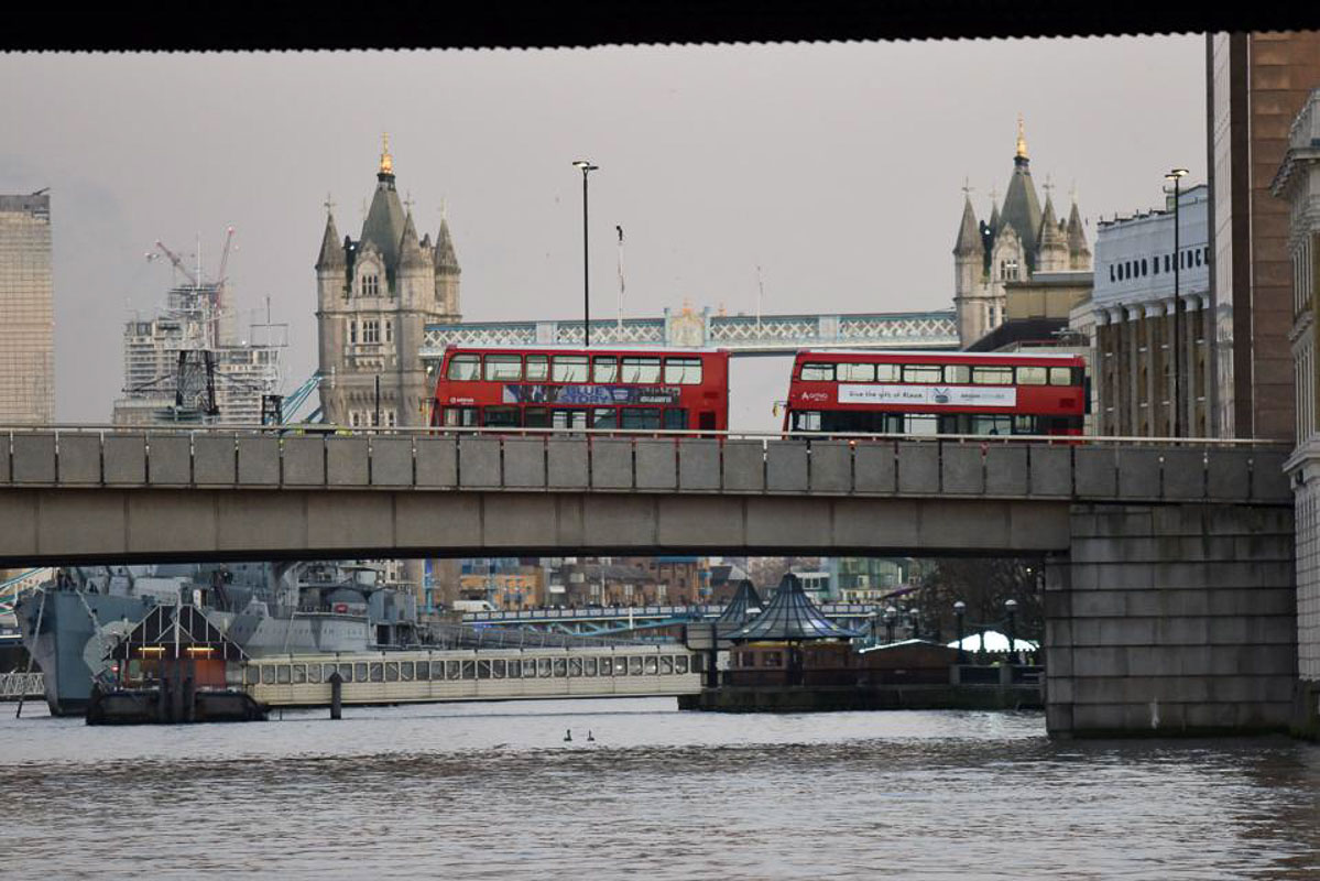 london bridge with red bus