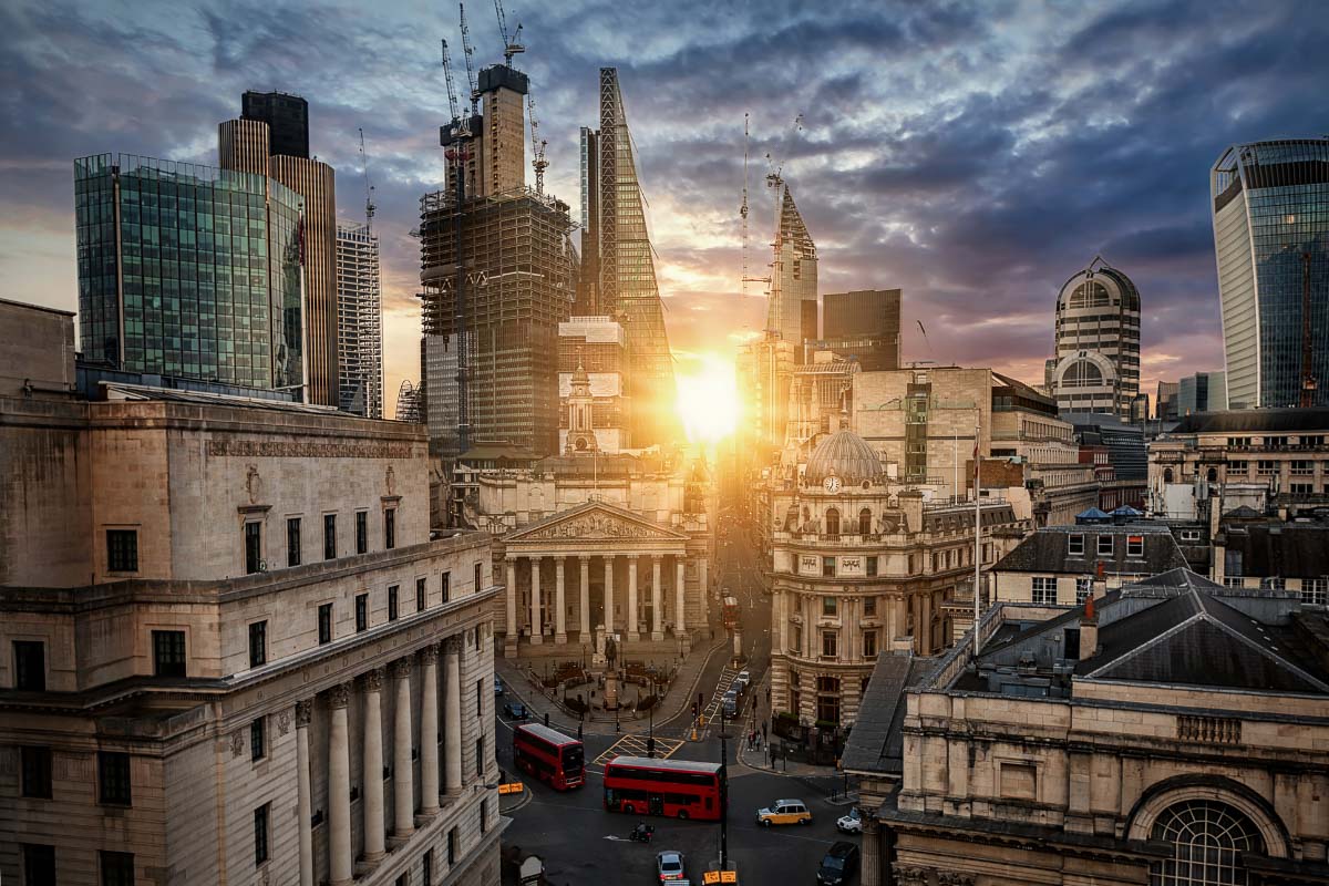 sunrise over the city of london
