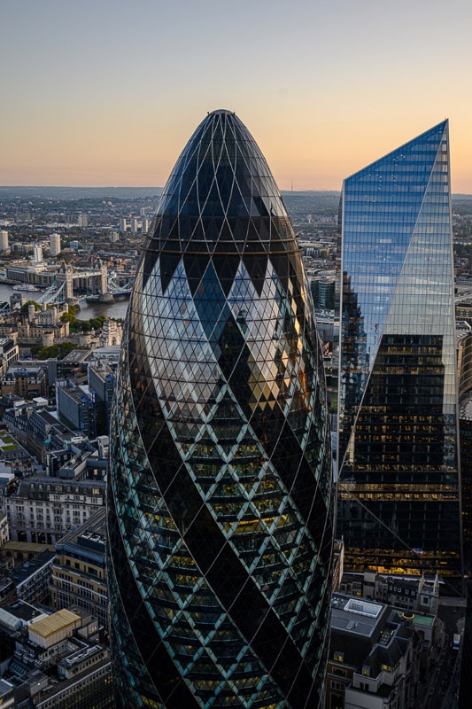 45 Impressive English Landmarks You Will Want to See 38 view of the Gherkin from Heron Tower