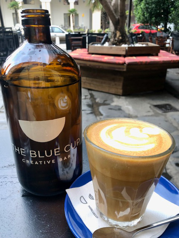 blue cup flat white