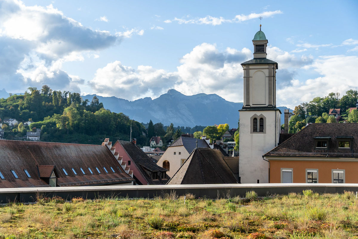 View from top of Montforthaus Feldkirch across Feldkirch