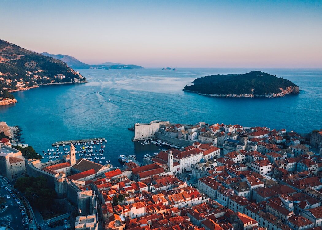 Croatia-aerial-view-over-city-and-island